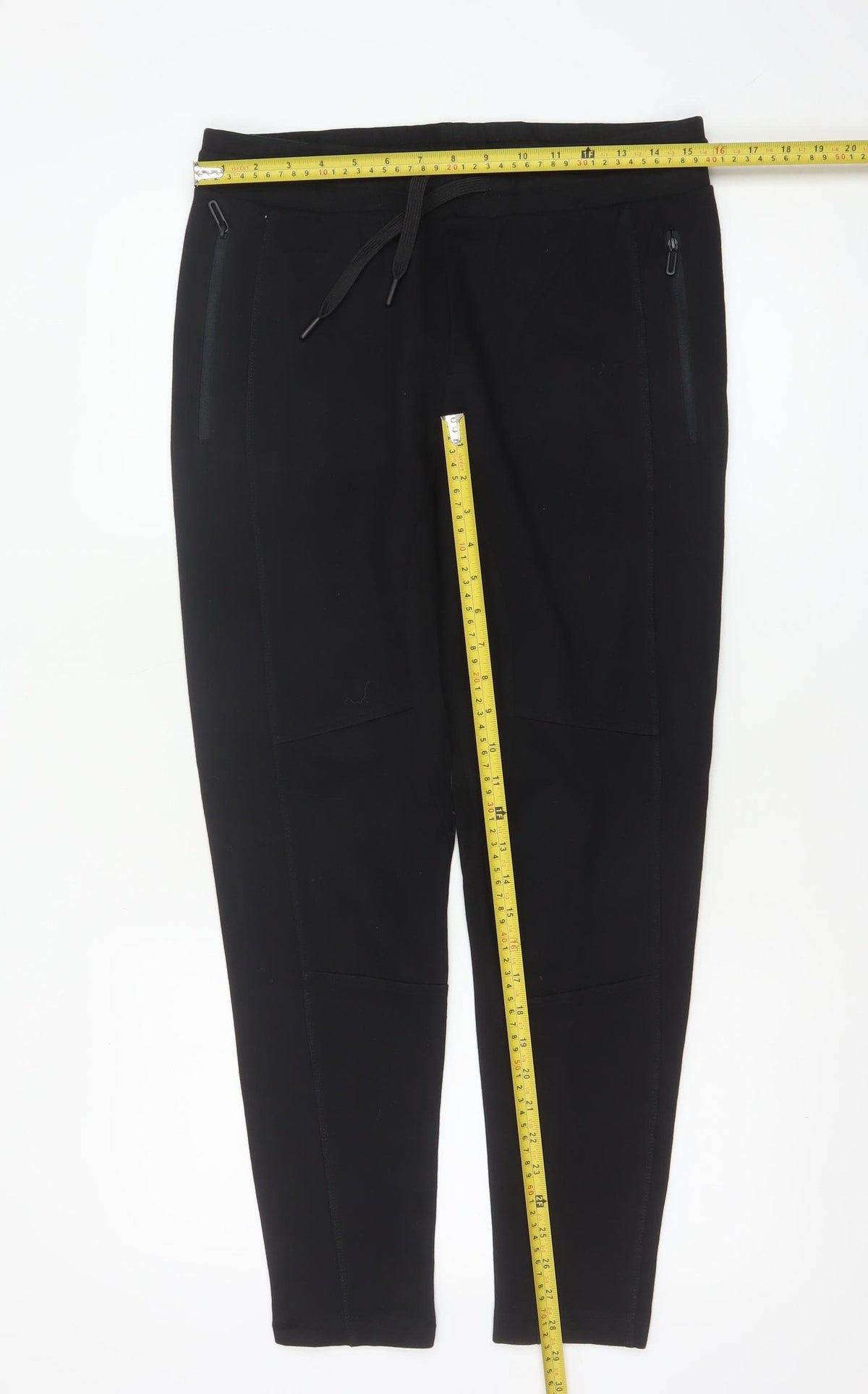 Zara Women Black L Tapered Jogger Trousers Drawstring Zip Pockets