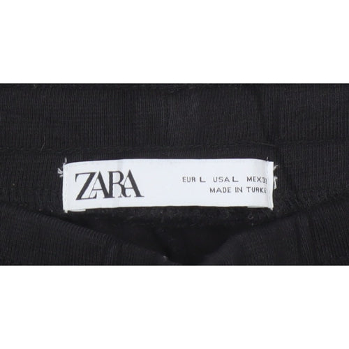 Zara Women Black L Tapered Jogger Trousers Drawstring Zip Pockets