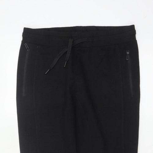 Zara Women Black L Tapered Jogger Trousers Drawstring Zip Pockets