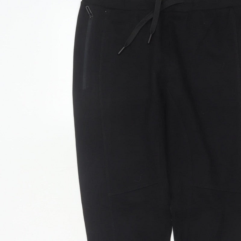 Zara Women Black L Tapered Jogger Trousers Drawstring Zip Pockets