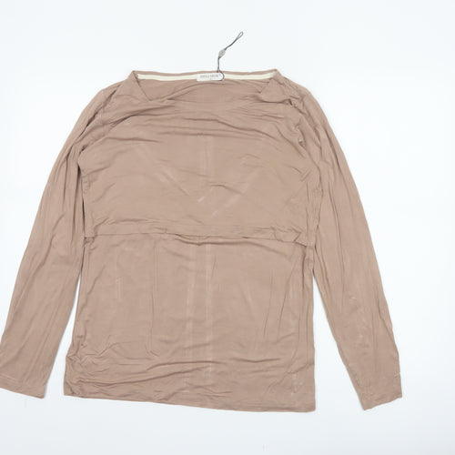SMALSHOW Women Beige Maternity Nursing Layered Long Sleeve Blouse M