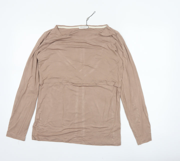 SMALSHOW Women Beige Maternity Nursing Layered Long Sleeve Blouse M