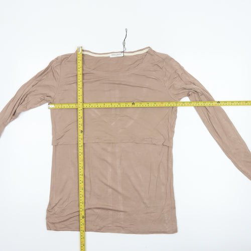 SMALSHOW Women Beige Maternity Nursing Layered Long Sleeve Blouse M