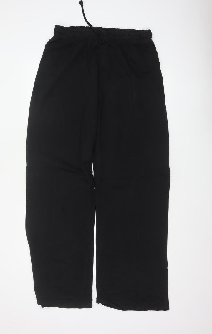 Zara Women Black L Wide-Leg Drawstring Cotton Trousers