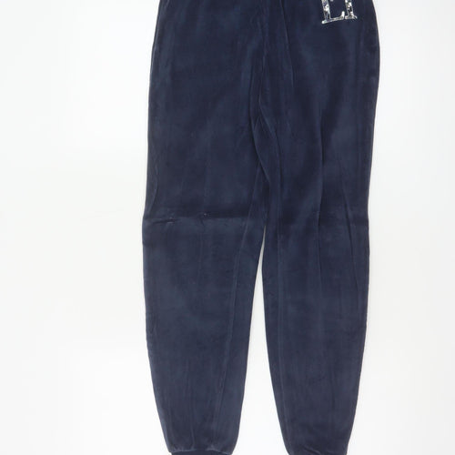 Lipsy London Women Blue Velvet Jogger Trousers UK 8 Logo Cuffed
