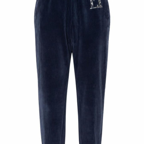 Lipsy London Women Blue Velvet Jogger Trousers UK 8 Logo Cuffed