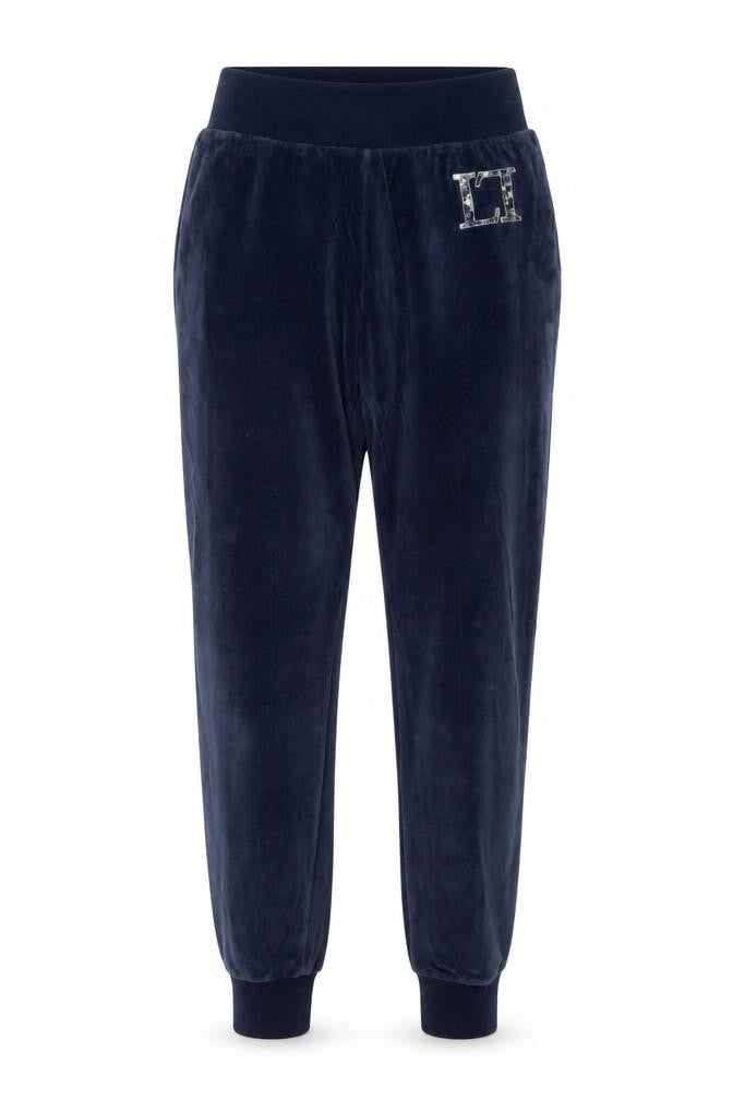Lipsy London Women Blue Velvet Jogger Trousers UK 8 Logo Cuffed