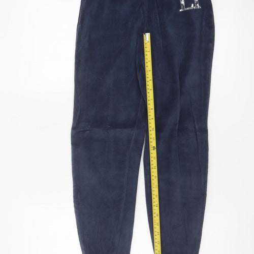 Lipsy London Women Blue Velvet Jogger Trousers UK 8 Logo Cuffed