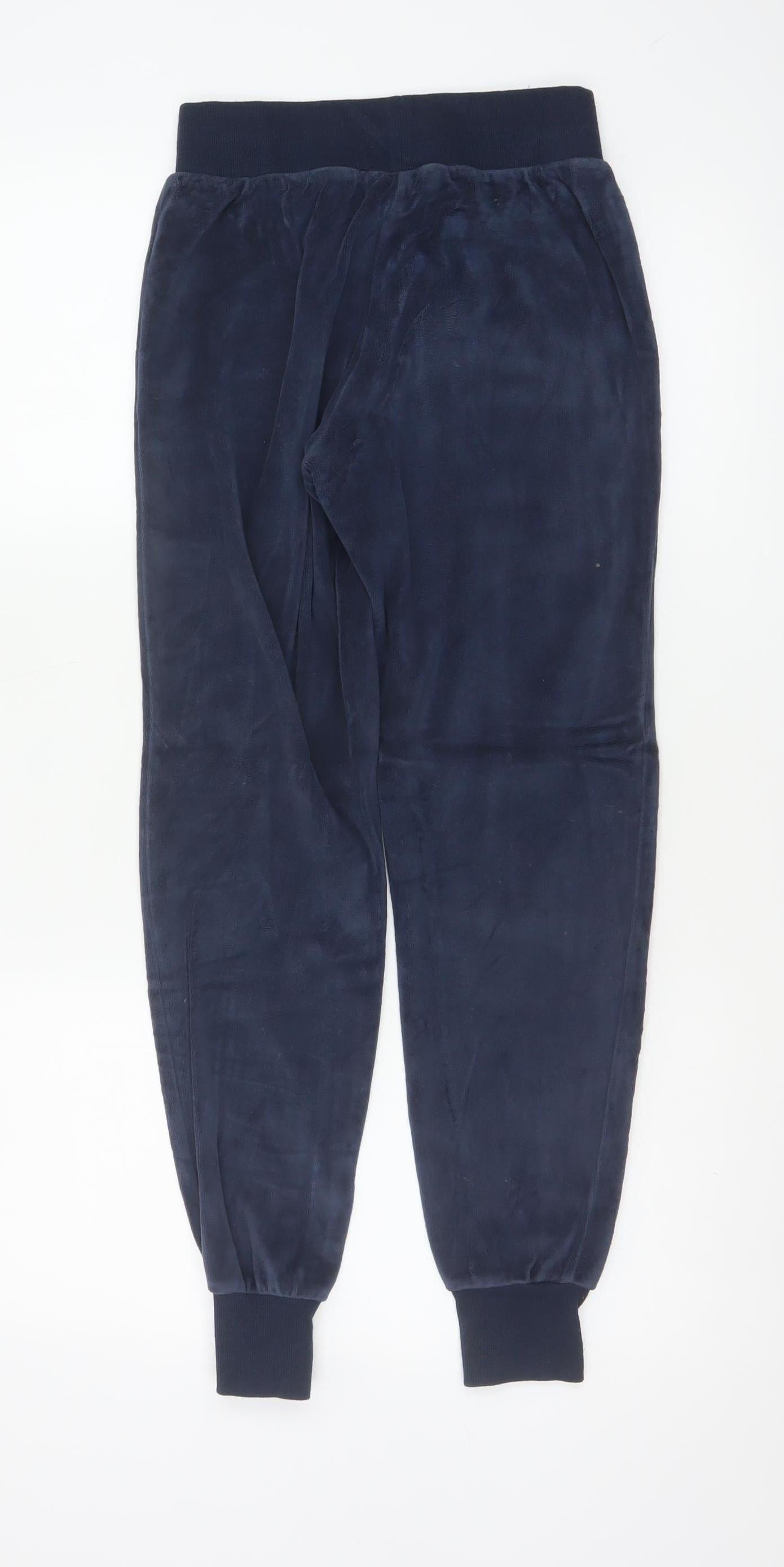 Lipsy London Women Blue Velvet Jogger Trousers UK 8 Logo Cuffed