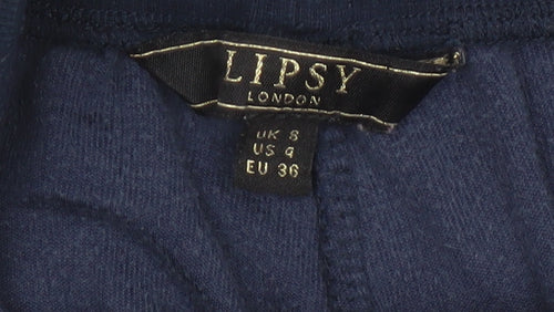 Lipsy London Women Blue Velvet Jogger Trousers UK 8 Logo Cuffed