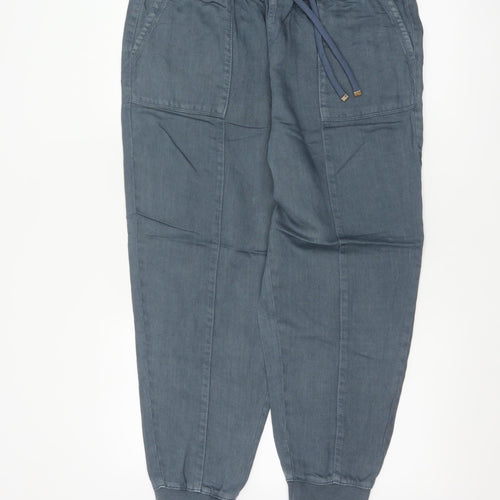 Marks & Spencer Women Blue Linen Blend Jogger Trousers UK 14