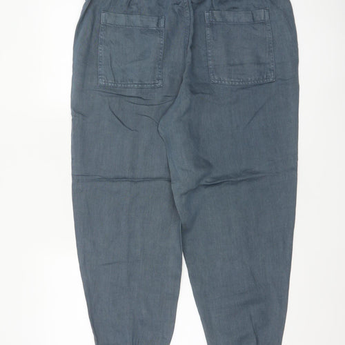 Marks & Spencer Women Blue Linen Blend Jogger Trousers UK 14