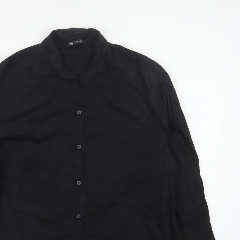 Additional view of Zara Women’s Black, size S, Classic Collared Long Sleeve Button-Up Shirt