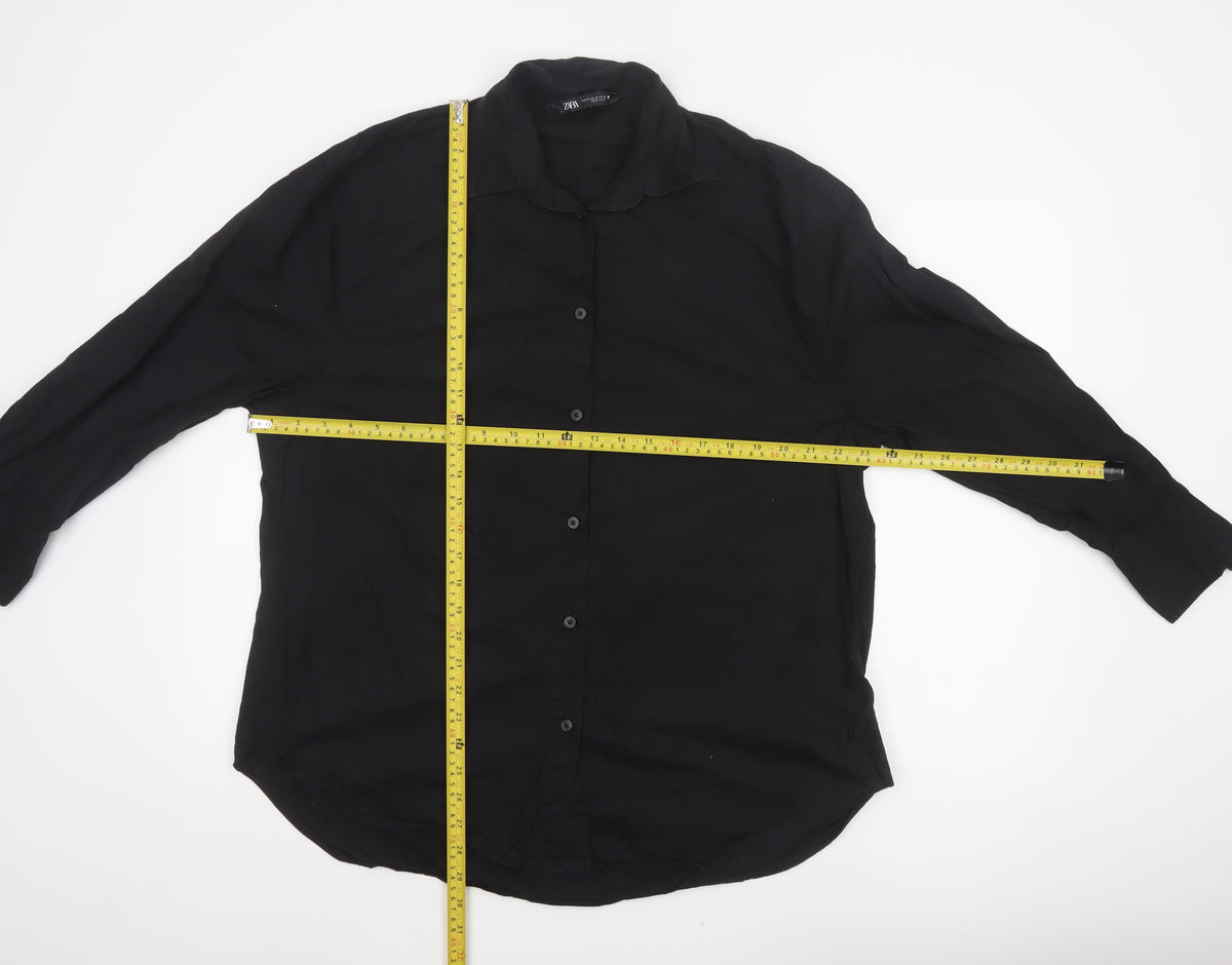 Close-up detail of Zara Women’s Black, size S, Classic Collared Long Sleeve Button-Up Shirt