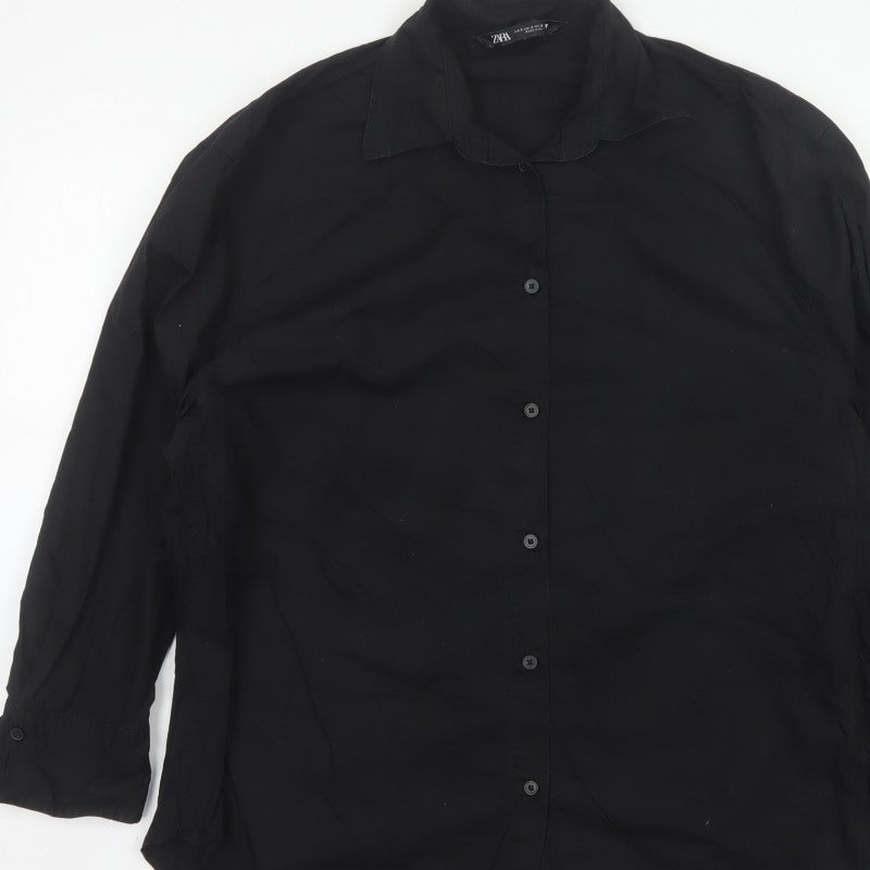 Additional view of Zara Women’s Black, size S, Classic Collared Long Sleeve Button-Up Shirt
