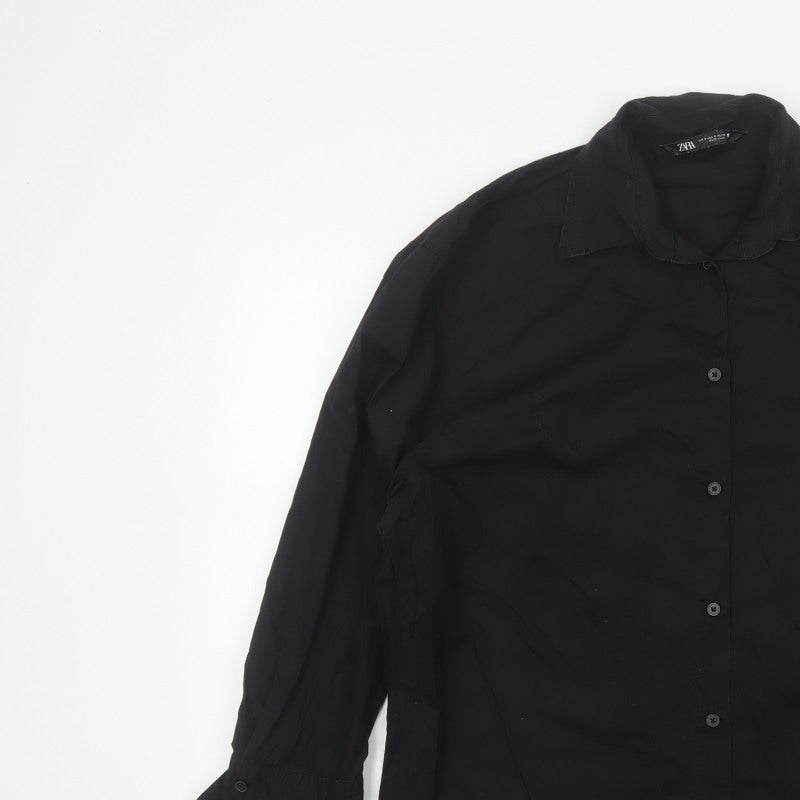 Additional view of Zara Women’s Black, size S, Classic Collared Long Sleeve Button-Up Shirt