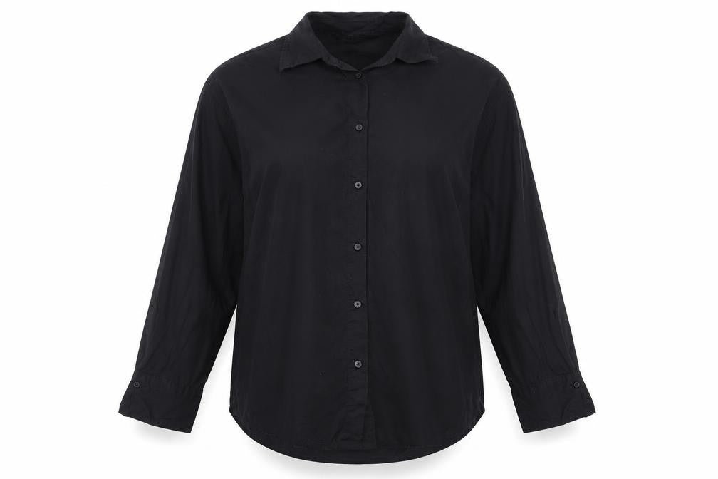 Front view of Zara Women’s Black, size S, Classic Collared Long Sleeve Button-Up Shirt