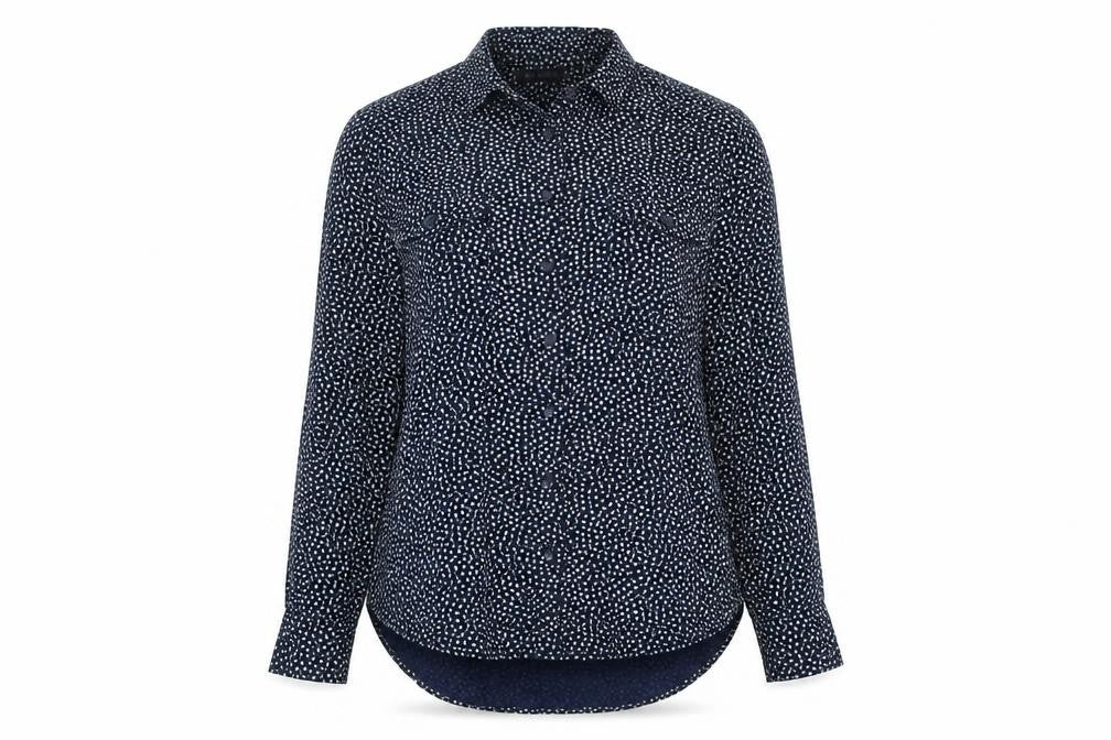 Front view of Marks & Spencer Women Blue Polka Dot Button-Up Blouse UK 14