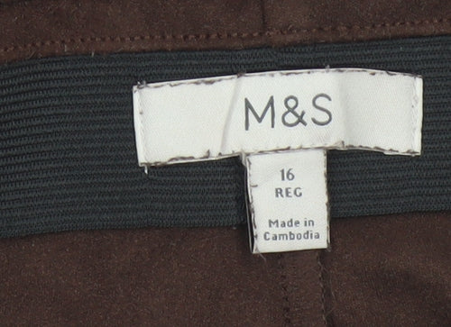 Marks and Spencer Women Brown Size 16 Regular Tapered Stretch Trousers