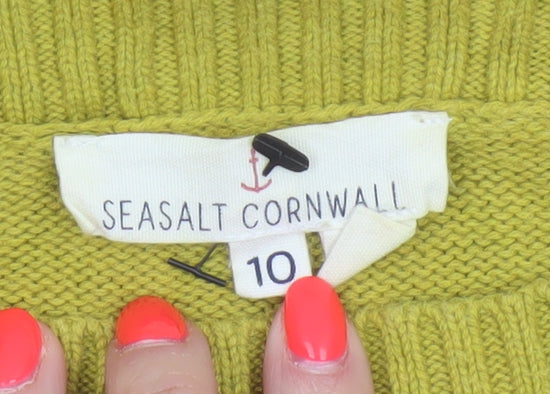 Seasalt Cornwall Women’s Yellow Cotton Pocket Jumper UK 10 Round Neck