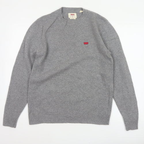 Levi's Men's Grey Wool Blend Crew Neck Pullover Jumper Size M Logo