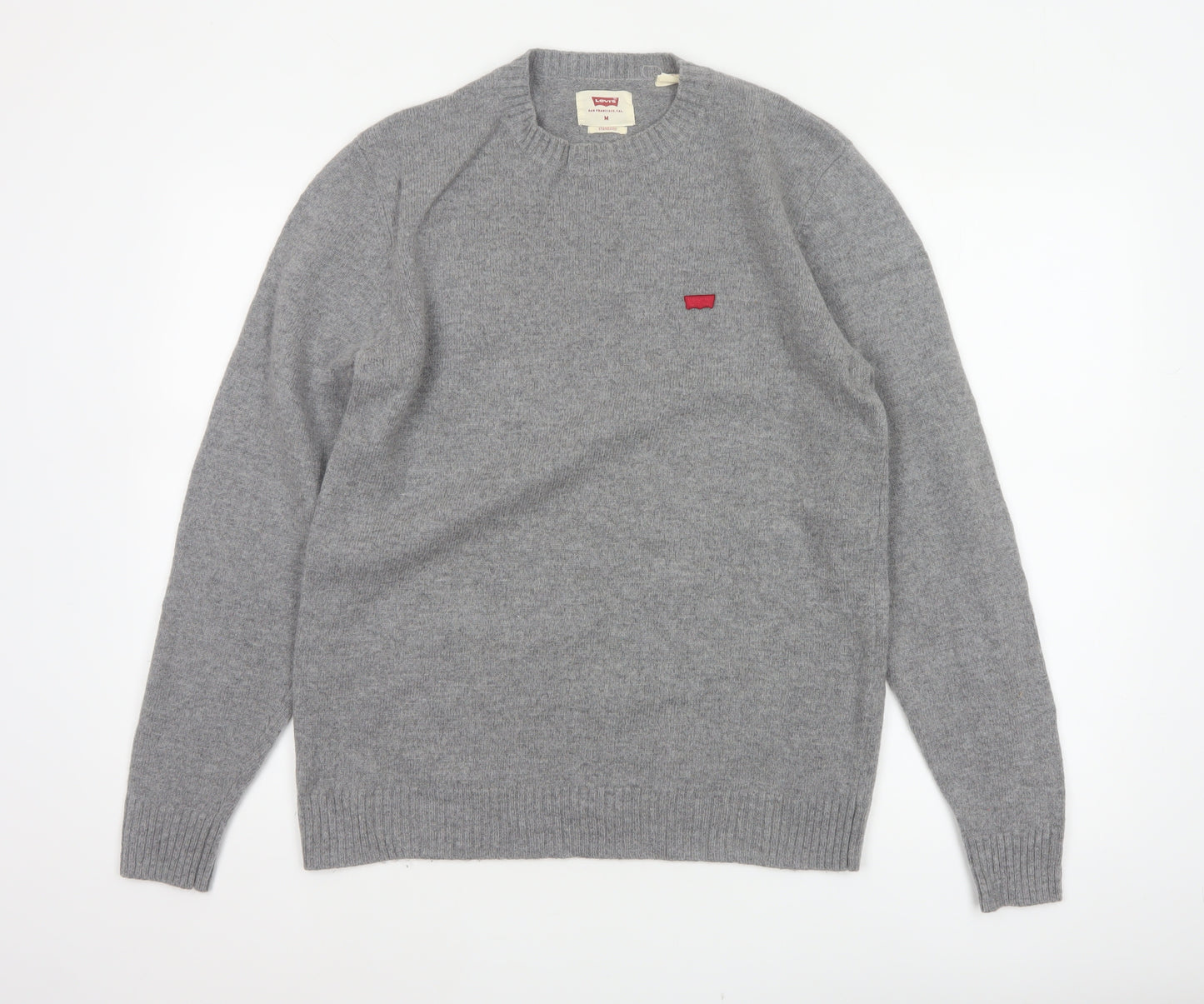 Levi's Men's Grey Wool Blend Crew Neck Pullover Jumper Size M Logo