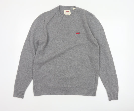 Levi's Men's Grey Wool Blend Crew Neck Pullover Jumper Size M Logo