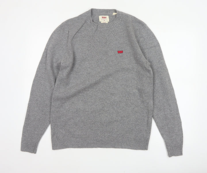 Levi's Men's Grey Wool Blend Crew Neck Pullover Jumper Size M Logo