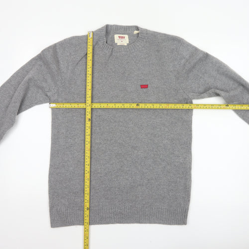 Levi's Men's Grey Wool Blend Crew Neck Pullover Jumper Size M Logo