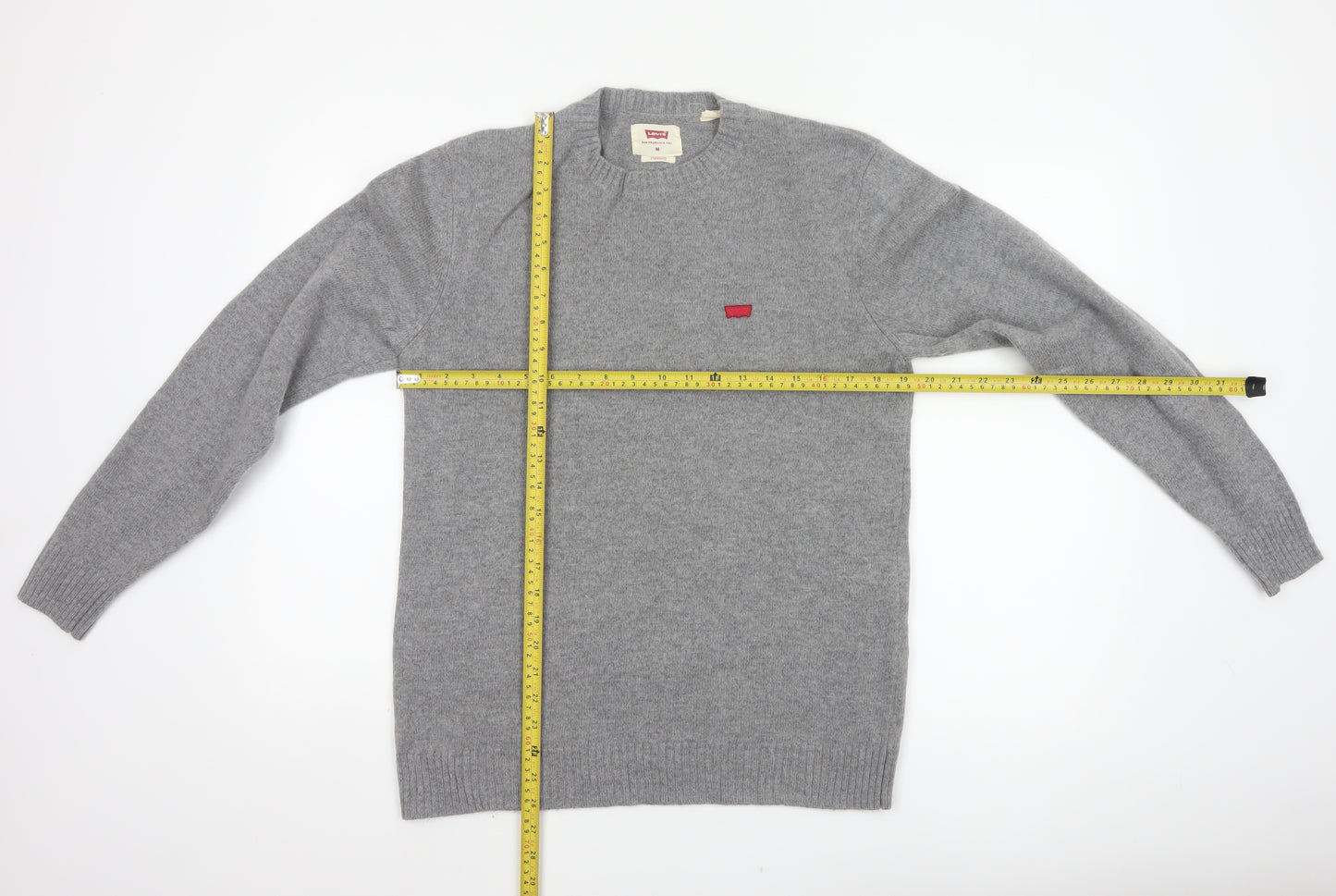 Levi's Men's Grey Wool Blend Crew Neck Pullover Jumper Size M Logo