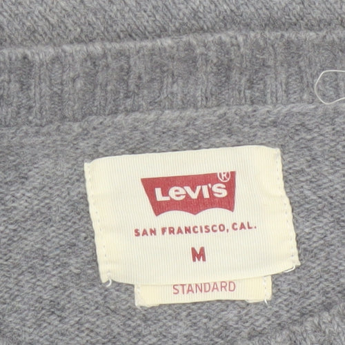 Levi's Men's Grey Wool Blend Crew Neck Pullover Jumper Size M Logo