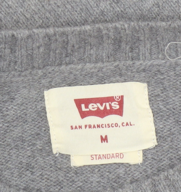 Levi's Men's Grey Wool Blend Crew Neck Pullover Jumper Size M Logo
