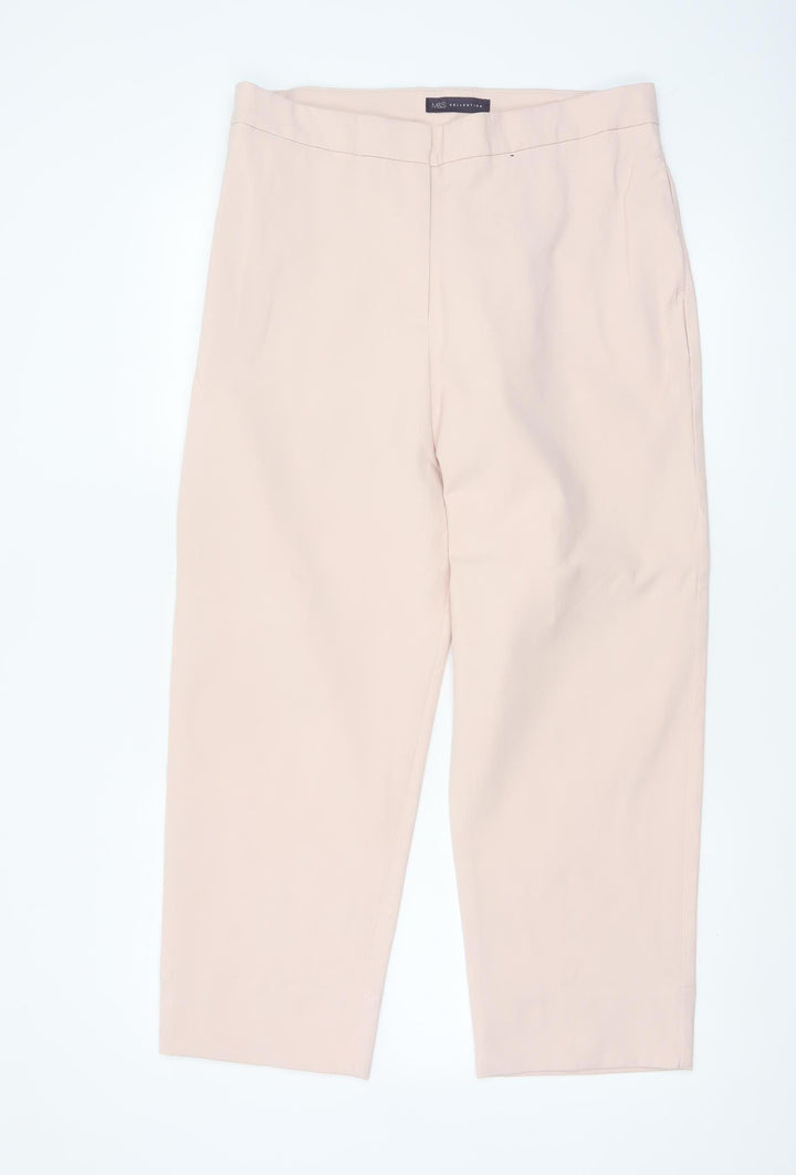 Marks and Spencer Women Beige UK 14 Regular Tapered Stretch Trousers