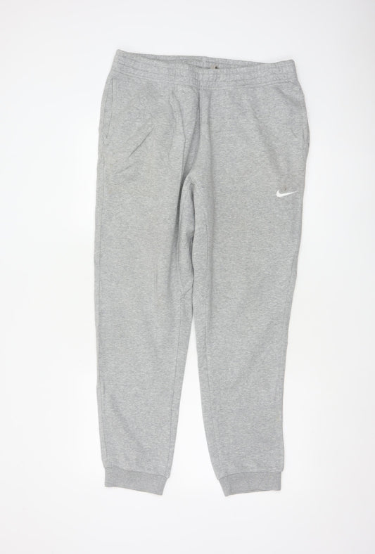 Nike Men’s Grey L Fleece Jogger Sweatpants Logo Tapered