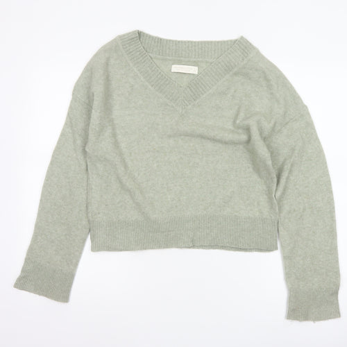 Abercrombie & Fitch Women Green S Merino Blend V-Neck Pullover Jumper