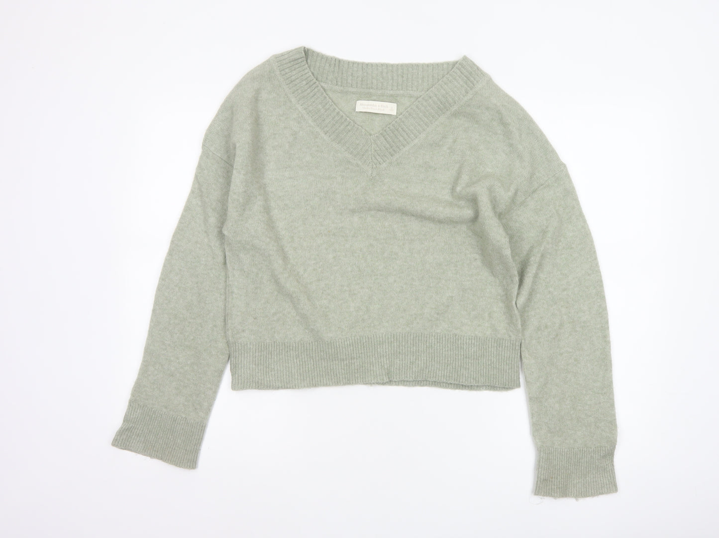 Abercrombie & Fitch Women Green S Merino Blend V-Neck Pullover Jumper
