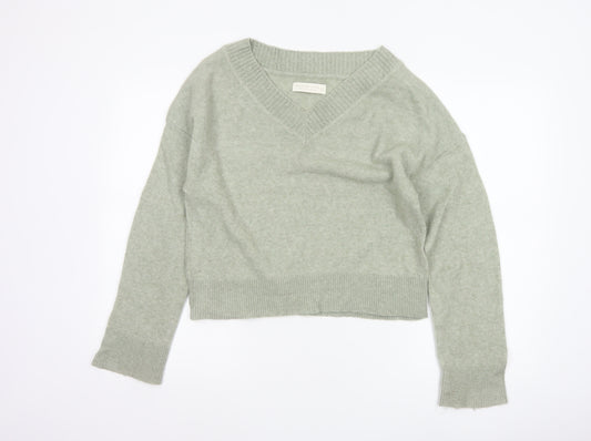 Abercrombie & Fitch Women Green S Merino Blend V-Neck Pullover Jumper