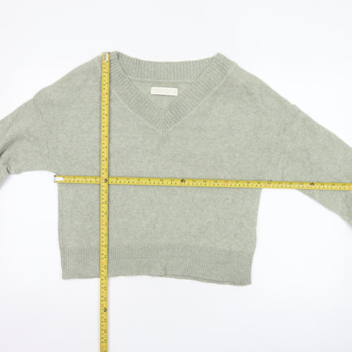 Abercrombie & Fitch Women Green S Merino Blend V-Neck Pullover Jumper