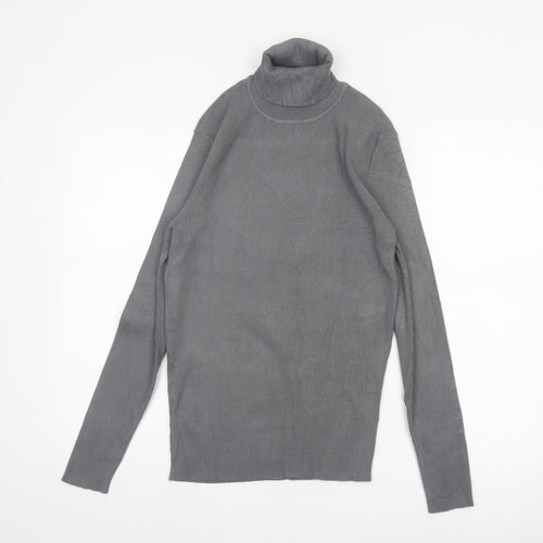 Collusion Women Grey L Ribbed Roll Neck Slim Knit Pullover Jumper