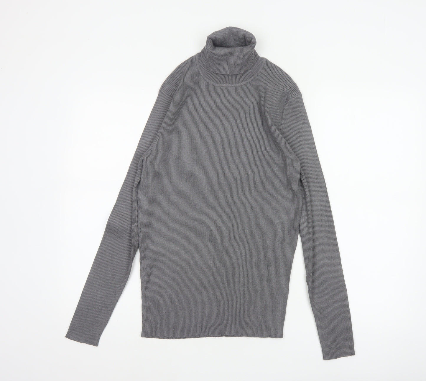 Collusion Women Grey L Ribbed Roll Neck Slim Knit Pullover Jumper