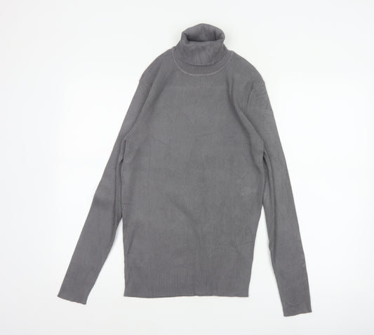 Collusion Women Grey L Ribbed Roll Neck Slim Knit Pullover Jumper
