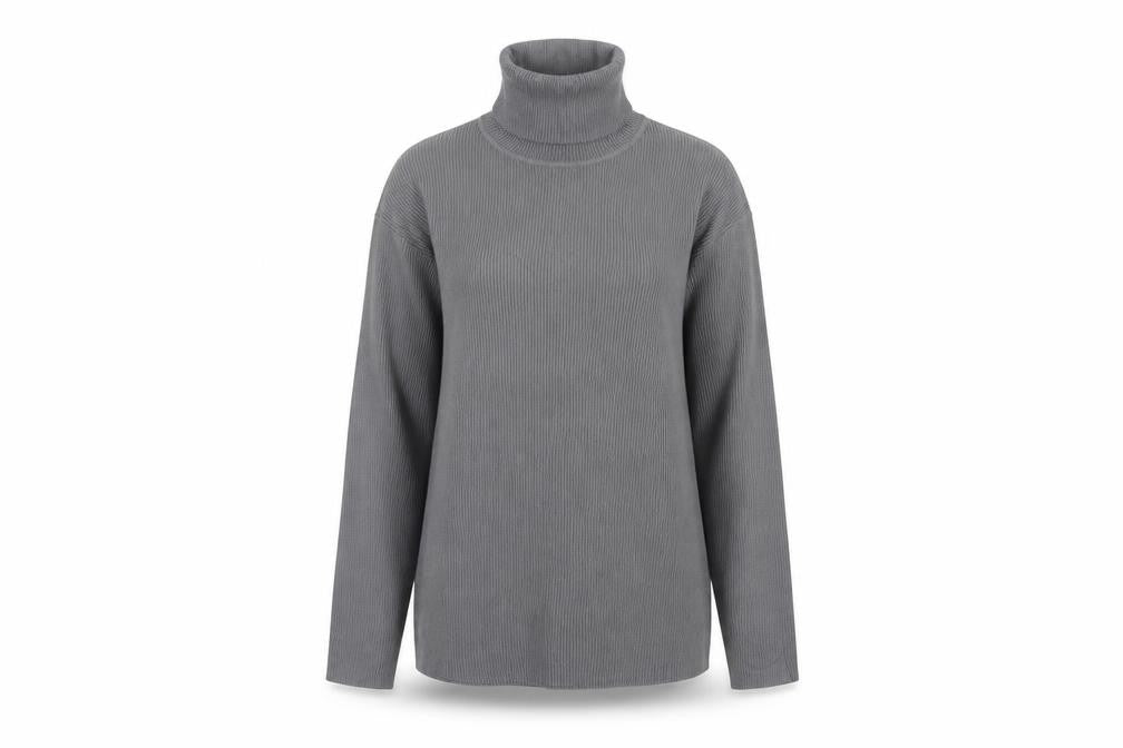 Front view of Collusion Women Grey L Ribbed Roll Neck Slim Knit jumper