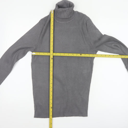 Collusion Women Grey L Ribbed Roll Neck Slim Knit Pullover Jumper