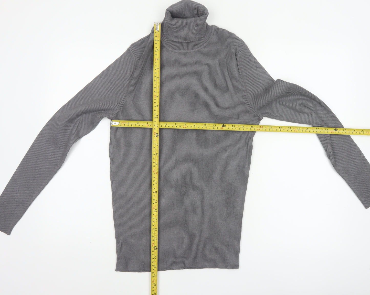 Collusion Women Grey L Ribbed Roll Neck Slim Knit Pullover Jumper