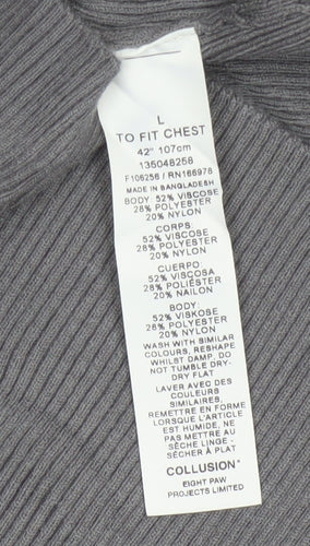 Collusion Women Grey L Ribbed Roll Neck Slim Knit Pullover Jumper