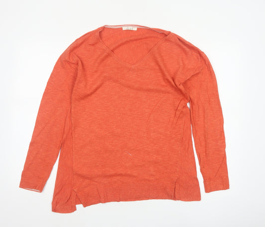 White Stuff Women Orange UK 10 Linen Cotton V-Neck Knit Jumper