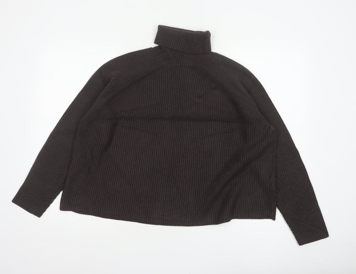 M&S Women’s Brown Size 16 Rib Knit Roll Neck Pullover Jumper