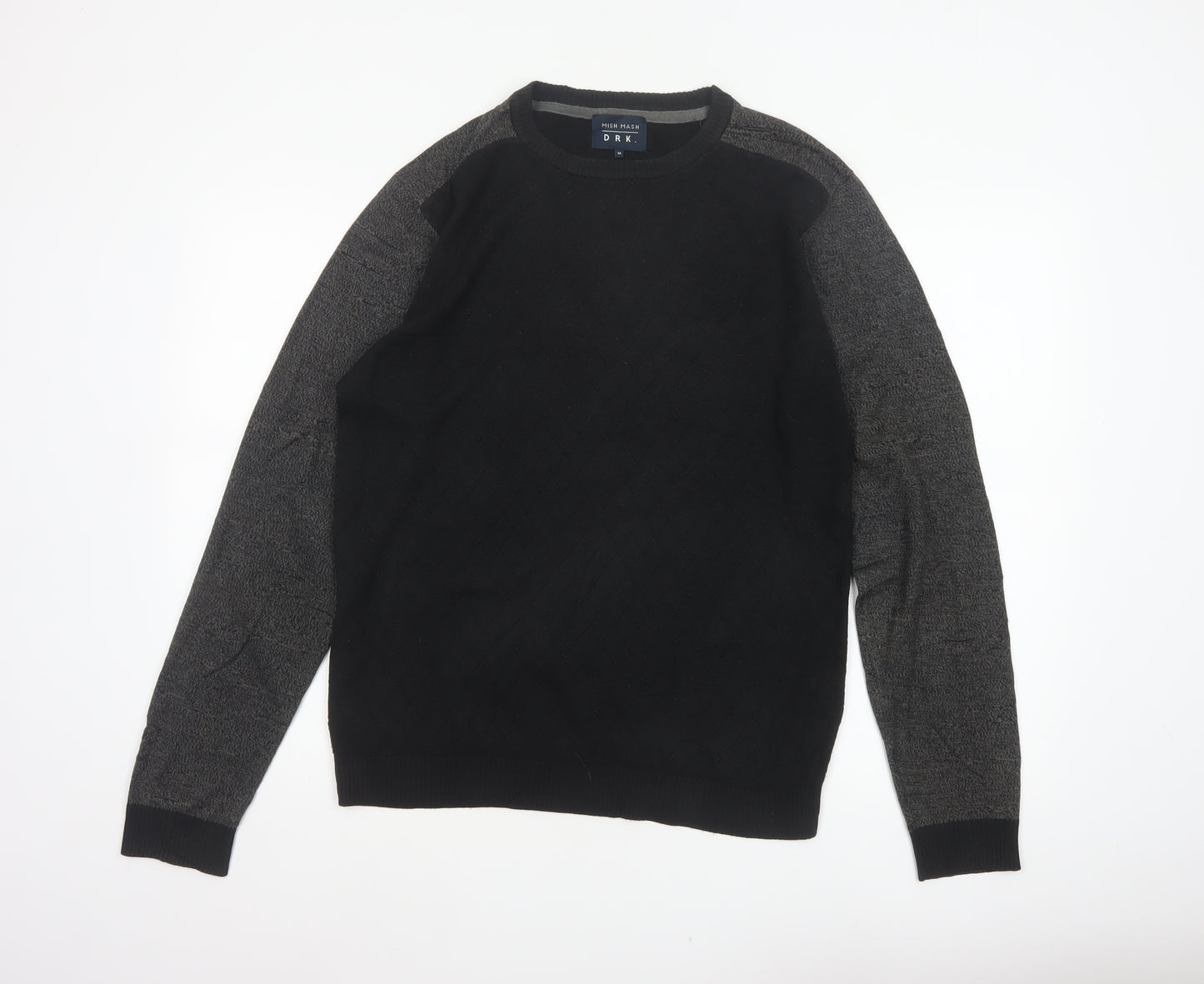 Mish Mash DRK Men’s Black Grey M Argyle Knit Crew Neck Jumper