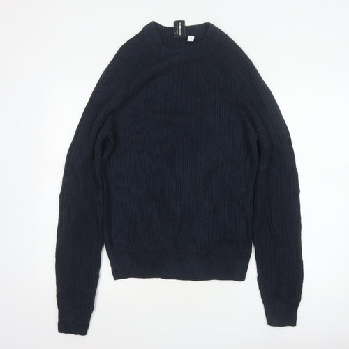 Collusion Men Blue XS Rib Knit Crew Neck Pullover Jumper Acrylic