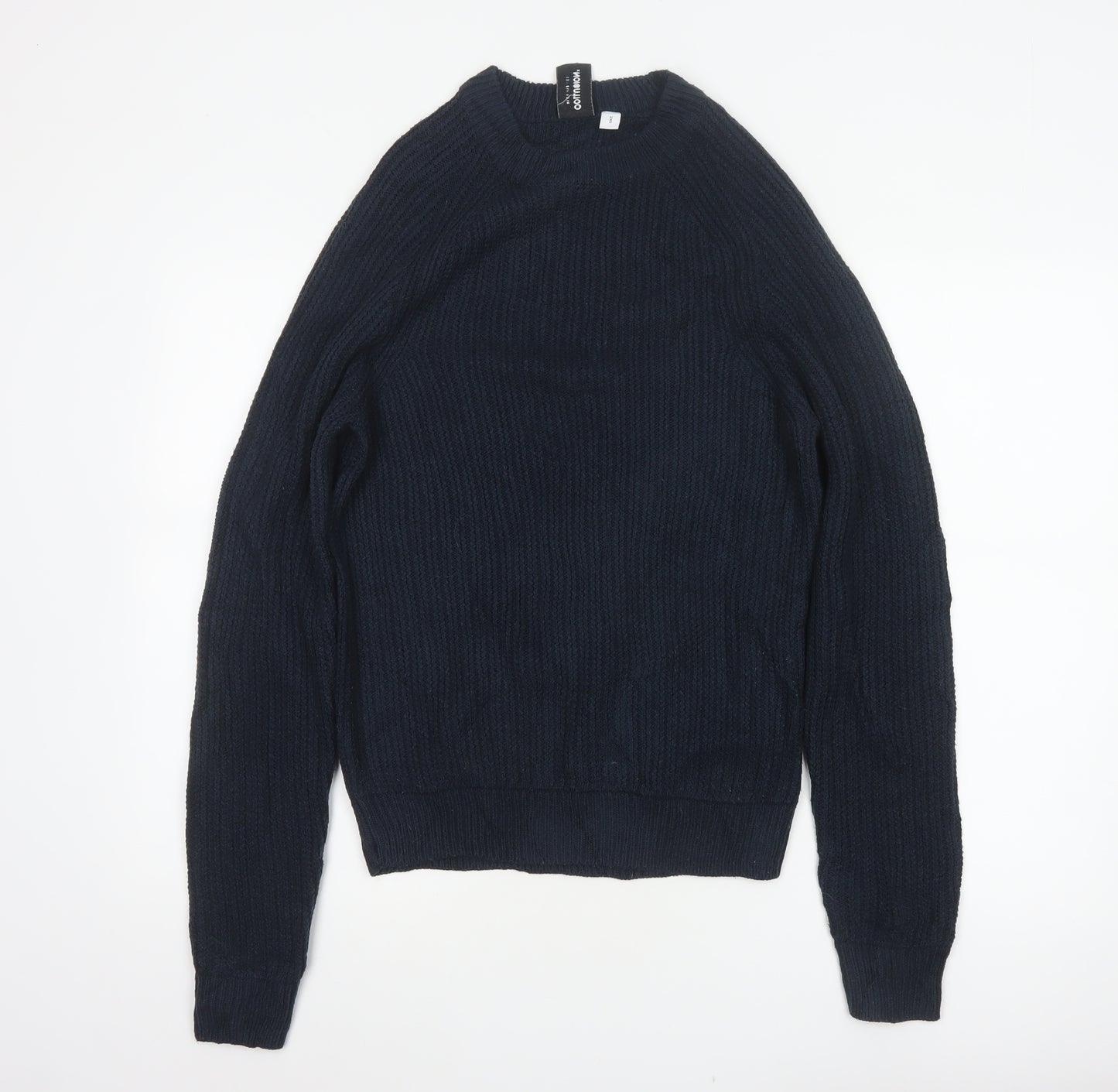 Collusion Men Blue XS Rib Knit Crew Neck Pullover Jumper Acrylic